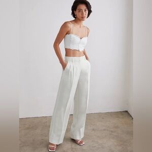 Aritzia Wilfred The Effortless Pleated White Linen Trouser Pants Sz 6 High Waist